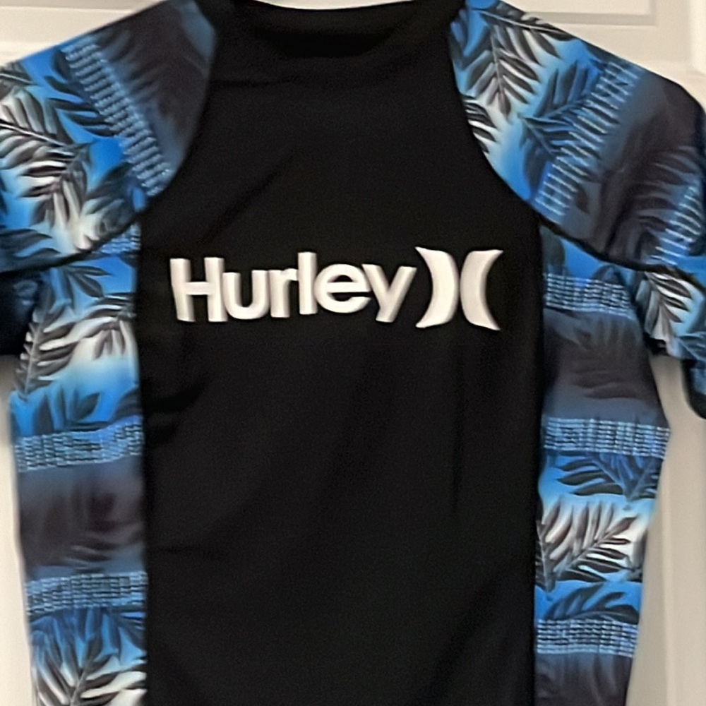 HURLEY 🌺🐚HAWAIIAN DESIGNER & SIGNED RASHGUARD WOMEN SZ.LARGE FIJI 🍃 UPF 50🌸